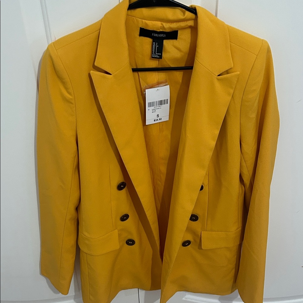 Forever 21 Mustard Double-Breasted Blazer